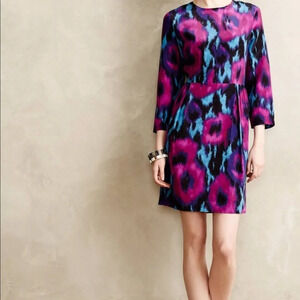 ANTHROPOLOGIE Hutch Floristry Dress Watercolor Purple Blue Size 2